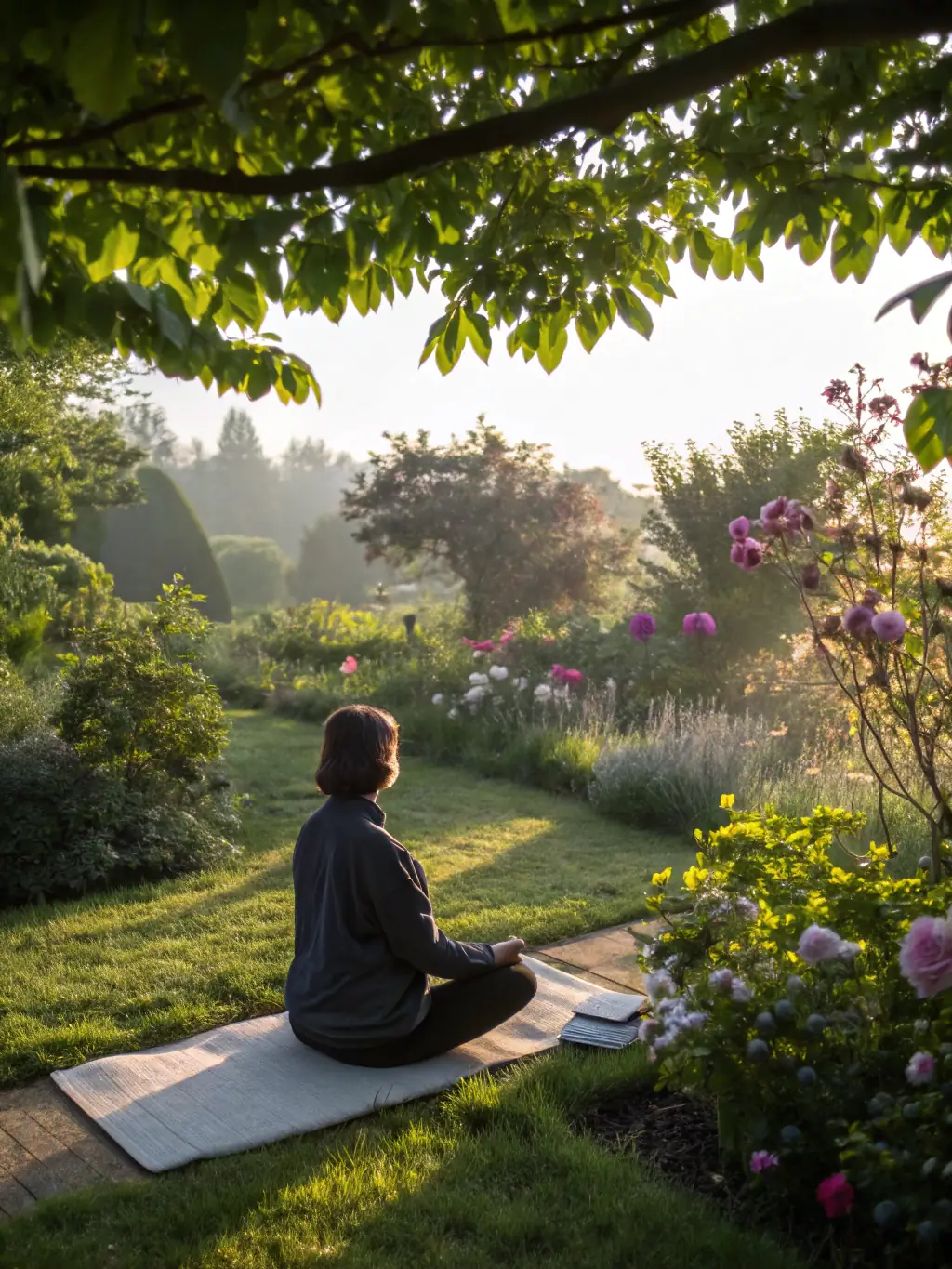 A person receiving spiritual guidance, meditating in a serene environment with soft lighting and calming colors.
